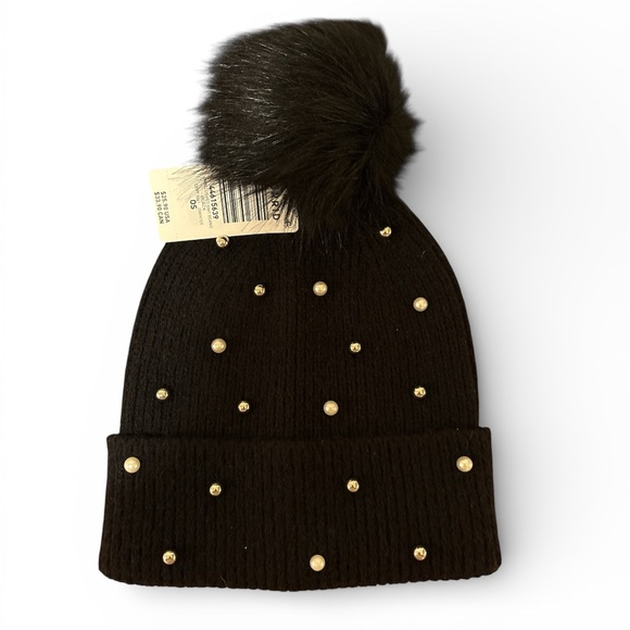 torrid Accessories - Torrid Black Embellished Beanie with Pom and Pearl Details